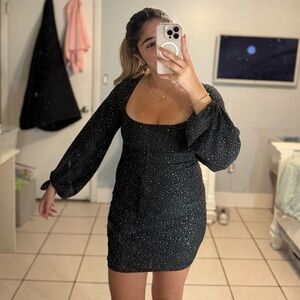 Elegant Black Sparkling Polka Dot Dress